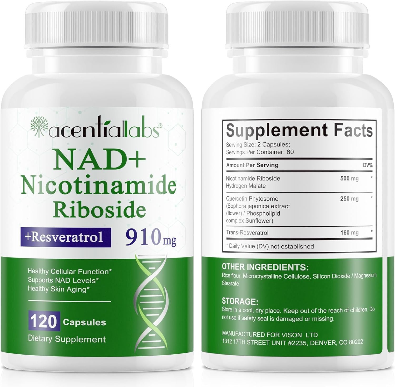 71TdSET91yL._AC_SL1500_ نيكوتيناميد ريبوسيدNAD + معزز، الطاقة الخلوية ومكافحة الشيخوخة. نباتي وآمن وخالي من الكائنات المعدلة وراثيًا. Nicotinamid-Ribosid (NAD), 910 mg NAD+-Booster, Zellenergie und Anti-Aging - الصورة 1