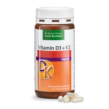 Kräuterhaus  كبسولات فيتامين د 3 + ك2 . Vitamin D3+K2 Kapseln. 180 Kapseln. D3+ K2