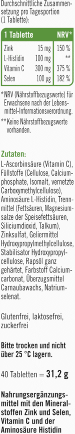 ⁦أقراص مخزنة من الزنك + الهستيدين + السيلينيوم .taxofit Zink+Histidin+Selen Depot Tabletten⁩ - الصورة ⁦2⁩